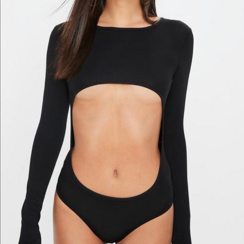 Black Cut Out Front Long Sleeve Bodysuit